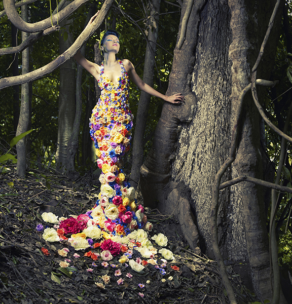 Beautiful Lady In Dress Of Flowers