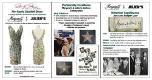 Tri Fold Brochure Highlighting Marilyn Monroe’s Hollywood Heritage, Featuring Images Of Her Iconic Jean Louis Designer Dress, The Designer Label, And Walk Of Fame Stars, Along With Historical Context And Notable Auction Details.