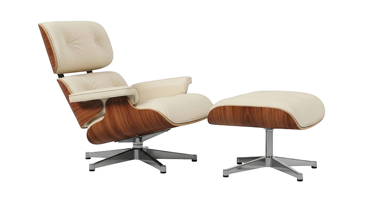 Eames Lounge Chair And Ottoman With Cream Leather Upholstery And