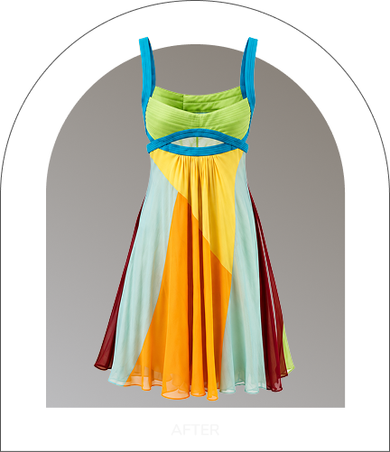 Colorful layered dress with blue straps and orange skirt